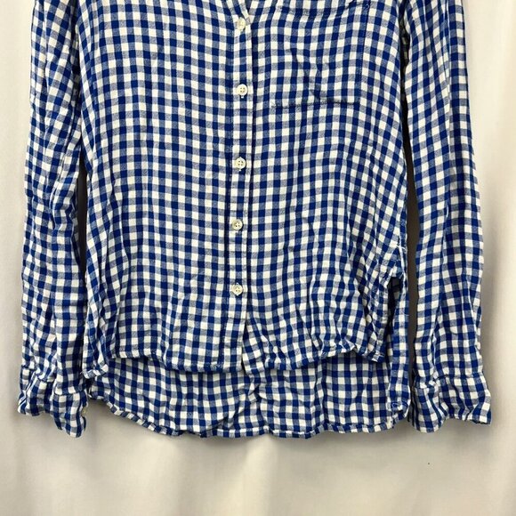SO Womens Long Sleeve Button Down Blue/White Check Perfect Shirt Relaxed Fit S - Picture 4 of 8